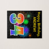 Fun Fireworks + Rainbow Pattern "34" Birthday # Legpuzzel (Horizontaal)