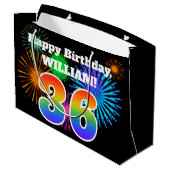 Fun Fireworks + Rainbow Pattern "36" Birthday # Groot Cadeauzakje (Achterkant Gekanteld)