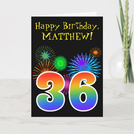 Fun Fireworks + Rainbow Pattern "36" Birthday # Kaart (Voorkant)
