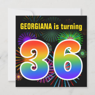 Fun Fireworks + Rainbow Pattern "36" Birthday # Kaart