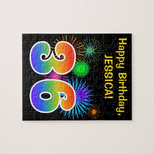 Fun Fireworks + Rainbow Pattern "36" Birthday # Legpuzzel (Horizontaal)