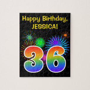 Fun Fireworks + Rainbow Pattern "36" Birthday # Legpuzzel
