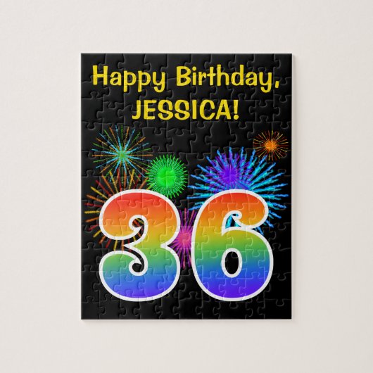 Fun Fireworks + Rainbow Pattern "36" Birthday # Legpuzzel (Verticaal)