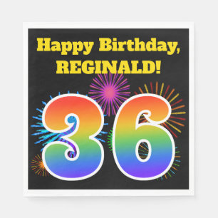 Fun Fireworks + Rainbow Pattern "36" Birthday # Servet