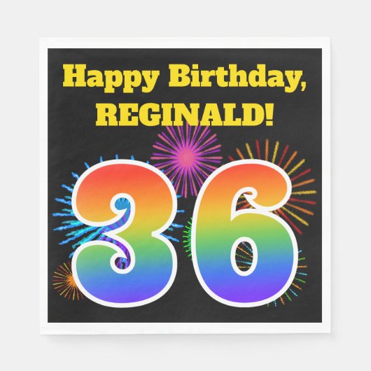 Fun Fireworks + Rainbow Pattern "36" Birthday # Servet (Voorkant)