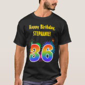Fun Fireworks + Rainbow Pattern "36" Birthday # T-shirt (Voorkant)