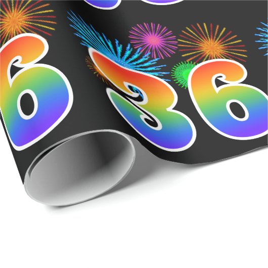 Fun Fireworks + Rainbow Pattern "36" Event Number Cadeaupapier (Rol Hoek)