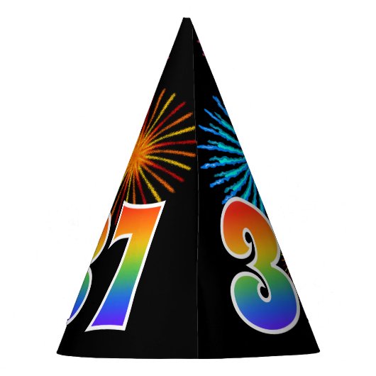 Fun Fireworks + Rainbow Pattern "37" Birthday # Feesthoedjes (Achterkant)