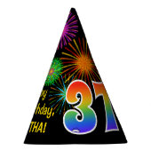 Fun Fireworks + Rainbow Pattern "37" Birthday # Feesthoedjes (Rechts)