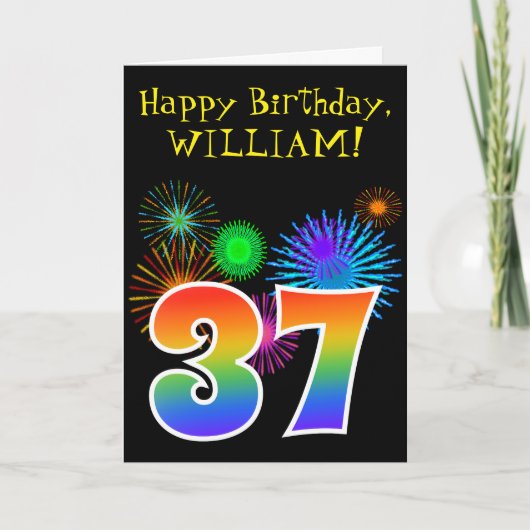 Fun Fireworks + Rainbow Pattern "37" Birthday # Kaart (Voorkant)