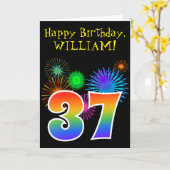 Fun Fireworks + Rainbow Pattern "37" Birthday # Kaart (Gele Bloem)