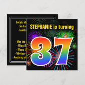 Fun Fireworks + Rainbow Pattern "37" Birthday # Kaart (Voorkant / Achterkant)