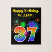 Fun Fireworks + Rainbow Pattern "37" Birthday # Legpuzzel (Verticaal)