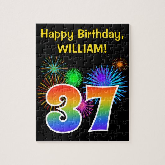 Fun Fireworks + Rainbow Pattern "37" Birthday # Legpuzzel (Verticaal)