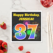 Fun Fireworks + Rainbow Pattern "37" Birthday # Servet (Insitu)