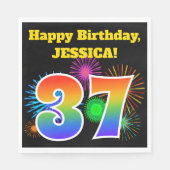 Fun Fireworks + Rainbow Pattern "37" Birthday # Servet (Voorkant)