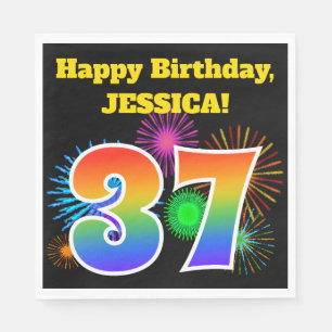 Fun Fireworks + Rainbow Pattern "37" Birthday # Servet