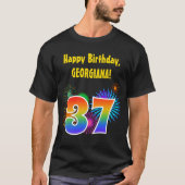 Fun Fireworks + Rainbow Pattern "37" Birthday # T-shirt (Voorkant)