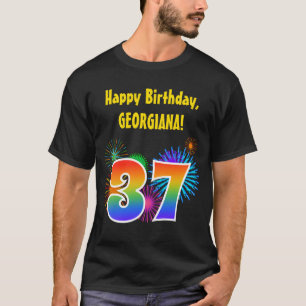 Fun Fireworks + Rainbow Pattern "37" Birthday # T-shirt