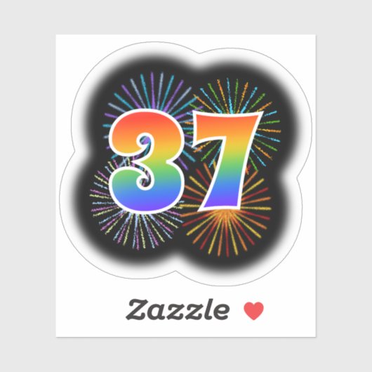 Fun Fireworks + Rainbow Pattern "37" Event # Sticker (Vel)