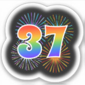 Fun Fireworks + Rainbow Pattern "37" Event # Sticker (Voorkant)