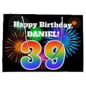 Fun Fireworks + Rainbow Pattern "39" Birthday # Groot Cadeauzakje (Achterkant)