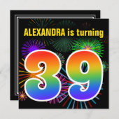 Fun Fireworks + Rainbow Pattern "39" Birthday # Kaart (Voorkant / Achterkant)