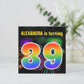 Fun Fireworks + Rainbow Pattern "39" Birthday # Kaart (Staand voorkant)