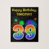 Fun Fireworks + Rainbow Pattern "39" Birthday # Legpuzzel (Verticaal)
