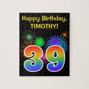 Fun Fireworks + Rainbow Pattern "39" Birthday # Legpuzzel