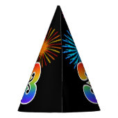 Fun Fireworks + Rainbow Pattern "3" Birthday # Feesthoedjes (Achterkant)