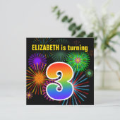 Fun Fireworks + Rainbow Pattern "3" Birthday # Kaart (Staand voorkant)
