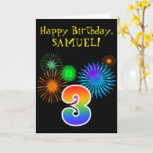 Fun Fireworks + Rainbow Pattern "3" Birthday # Kaart (Gele Bloem)