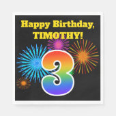 Fun Fireworks + Rainbow Pattern "3" Birthday # Servet (Voorkant)