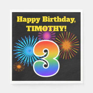 Fun Fireworks + Rainbow Pattern "3" Birthday # Servet