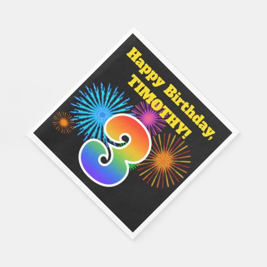 Fun Fireworks + Rainbow Pattern "3" Birthday # Servet (Hoek)