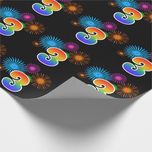Fun Fireworks + Rainbow Pattern "3" Event Number Cadeaupapier (Hoek)