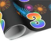 Fun Fireworks + Rainbow Pattern "3" Event Number Cadeaupapier (Rol Hoek)