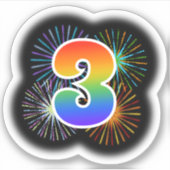 Fun Fireworks + Rainbow Pattern "3" Event # Sticker (Voorkant)