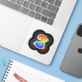 Fun Fireworks + Rainbow Pattern "3" Event # Sticker (Laptop met iPhone)