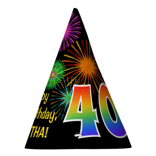 Fun Fireworks + Rainbow Pattern "40" Birthday # Feesthoedjes (Rechts)