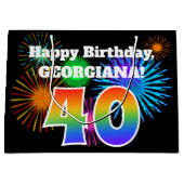 Fun Fireworks + Rainbow Pattern "40" Birthday # Groot Cadeauzakje (Voorkant)