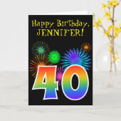 Fun Fireworks + Rainbow Pattern "40" Birthday # Kaart (Gele Bloem)
