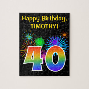 Fun Fireworks + Rainbow Pattern "40" Birthday # Legpuzzel