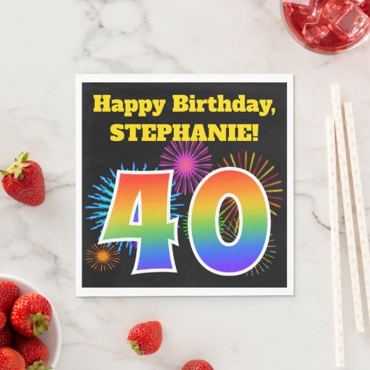 Fun Fireworks + Rainbow Pattern "40" Birthday # Servet (Insitu)