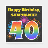 Fun Fireworks + Rainbow Pattern "40" Birthday # Servet (Voorkant)