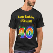 Fun Fireworks + Rainbow Pattern "40" Birthday # T-shirt (Voorkant)