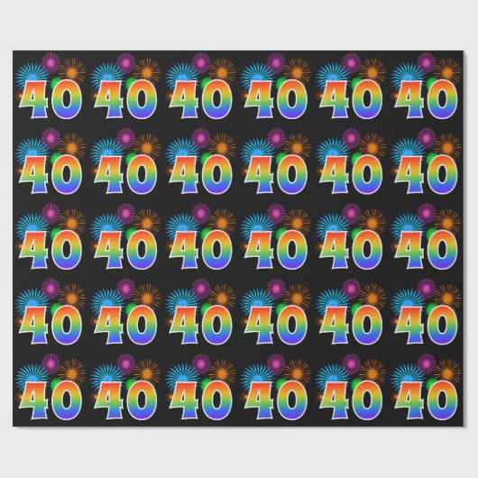 Fun Fireworks + Rainbow Pattern "40" Event Number Cadeaupapier (Vlak)