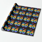 Fun Fireworks + Rainbow Pattern "40" Event Number Cadeaupapier (Uitgerold)