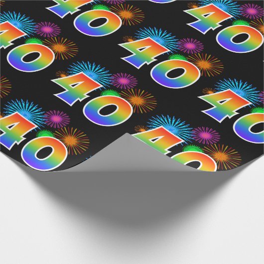 Fun Fireworks + Rainbow Pattern "40" Event Number Cadeaupapier (Hoek)